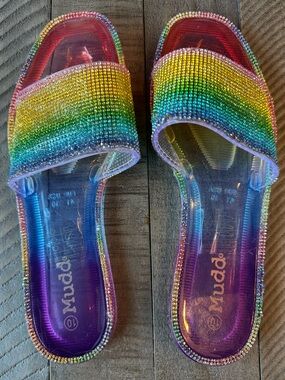 Mudd Multicolor - Rainbow  Crystal Jelly Slide Sandals Women’s Size 10 (NWOT)